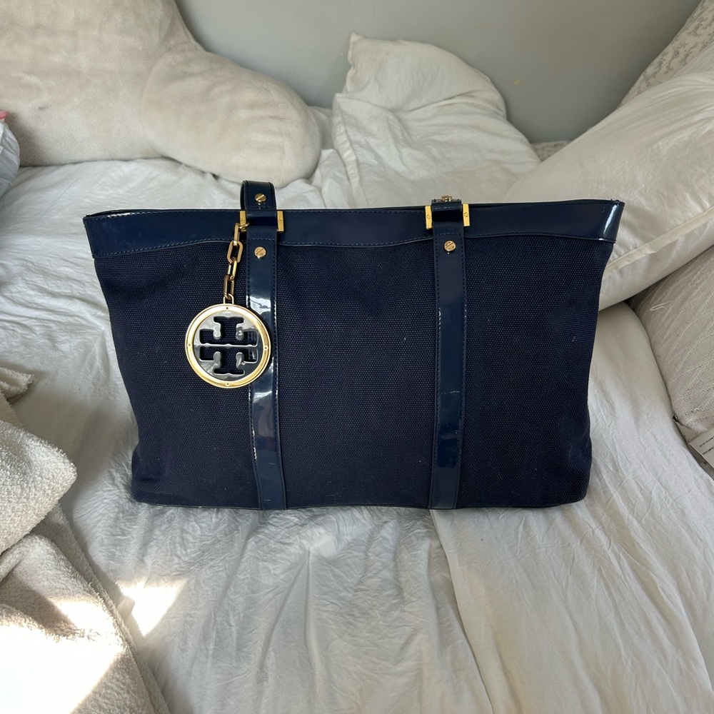 Tory Burch Midnight Blue Tote with Gold Charm